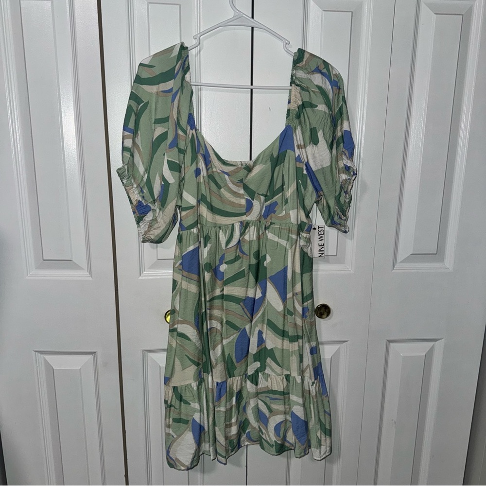 Nine West Green and Blue Patterned Mini Dress